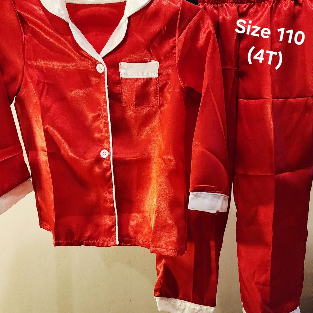 Red Satin Kids Pajamas with White Trim 4T